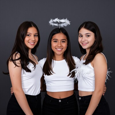 Three girls with angel halo and wings