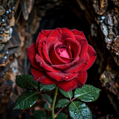 Red Rose with Dew Drops