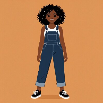 Young Black Girl in Overalls