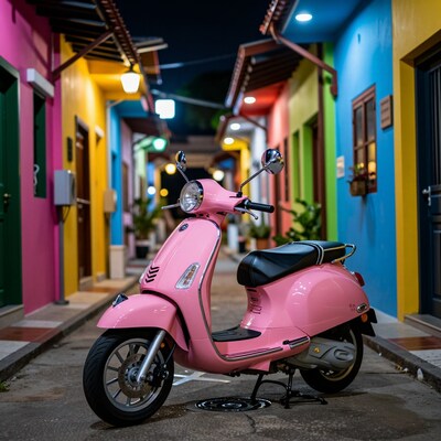 Pink Scooter in Colorful Alley