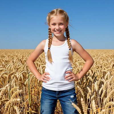 Blonde girl in wheat field
