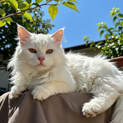White Long Haired Cat Lounging