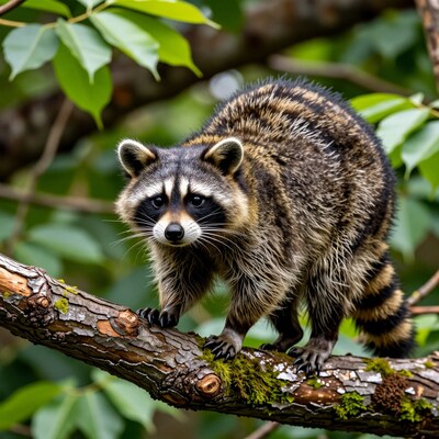Raccoon on Tree Branch