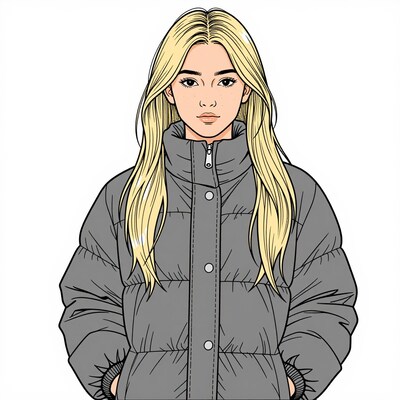 Blonde woman in gray puffer jacket