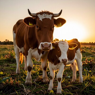 Cow and Calf at Sunset