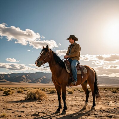 Cowboy on Horse in Desert