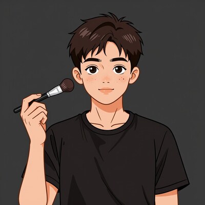 Teen boy applying makeup