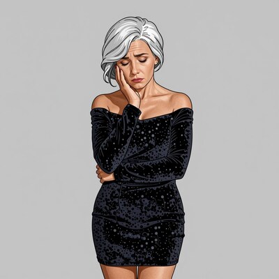 Sad older woman in black dress
