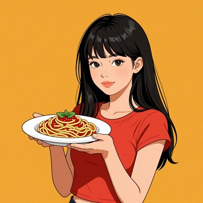 Woman holding spaghetti plate