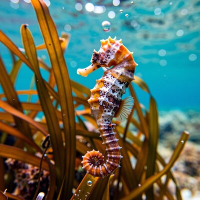 Spotted Seahorse in Seaweed