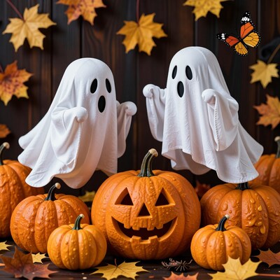 Halloween Ghosts with Pumpkins