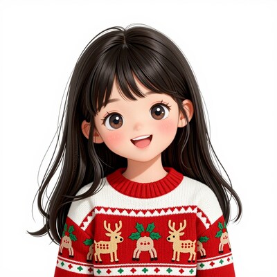 Cute Asian girl in Christmas sweater