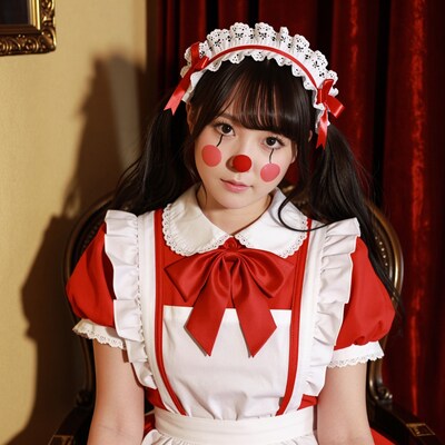 Asian woman clown maid cosplay