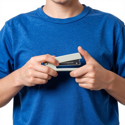 Man holding stapler