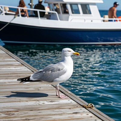Seagull on Dock by Boat