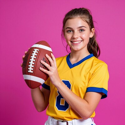 Girl holding American football