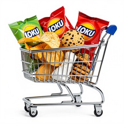 Mini shopping cart with snacks