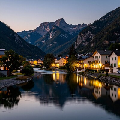 Alpine village at dusk