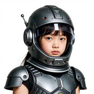 Young Asian girl in astronaut suit