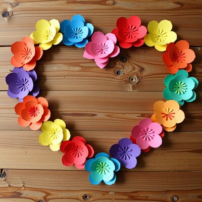 Rainbow Paper Flower Heart Wreath