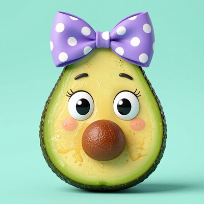 Cartoon Avocado with Purple Bow