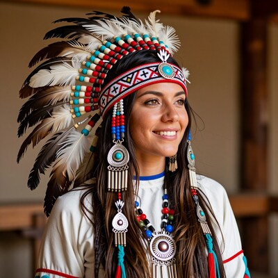 Native American woman in headdress