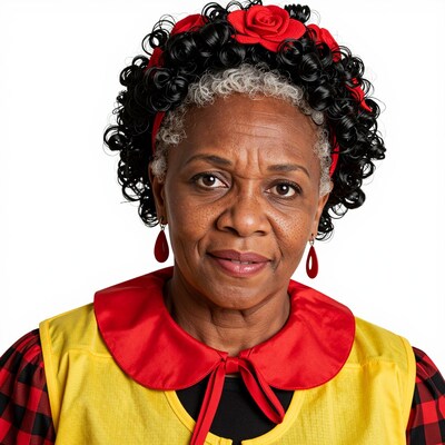 Elderly Black woman in clown costume