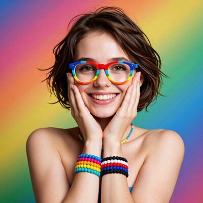 Smiling woman with rainbow glasses