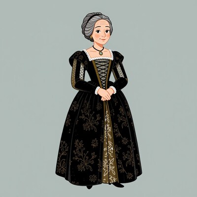 Elderly Woman in Black Renaissance Dress