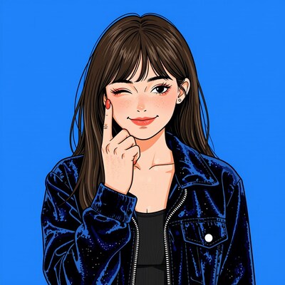 Winking Girl in Blue Jacket