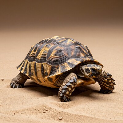 African spurred tortoise on sand