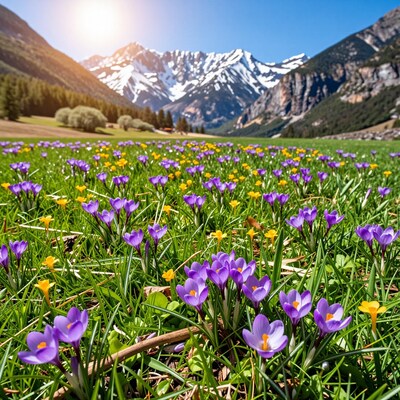 Purple Crocus Flower Meadow