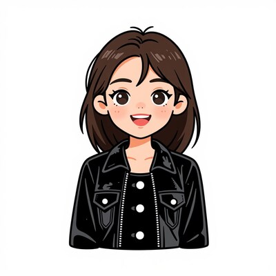 Cartoon girl in black jacket