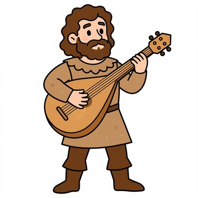 Medieval minstrel playing lute