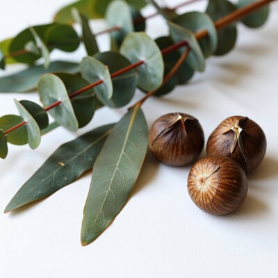 Eucalyptus leaves and nuts
