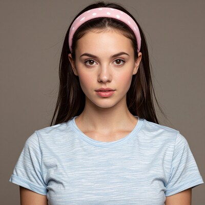 Young woman with pink polka dot headband