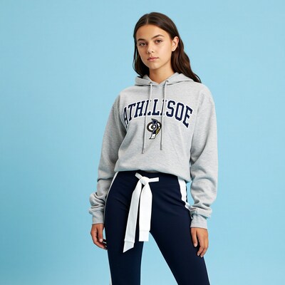 Young woman in grey hoodie