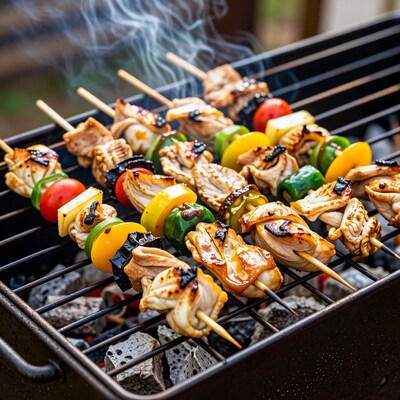 Chicken Vegetable Skewers on Grill