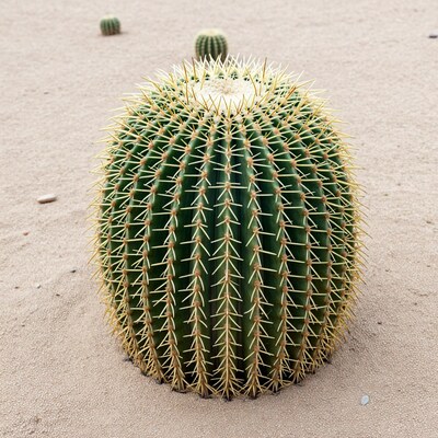Golden Barrel Cactus in Desert