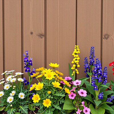 Colorful Flower Bed Against Fence