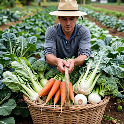 Farmer with Vegetable Harvest Basket