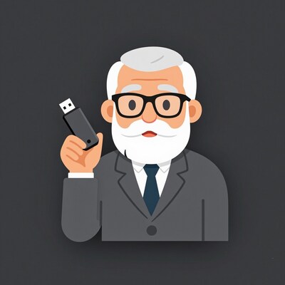 Elderly man holding USB flash drive