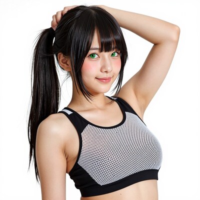 Asian woman in black sports bra