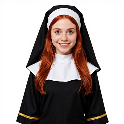 Smiling redhead nun woman