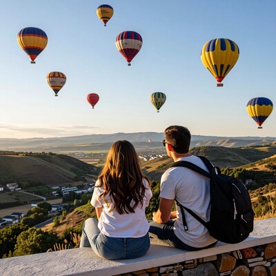 Couple Watching Hot Air Balloons