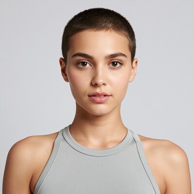 Woman with buzz cut short hair