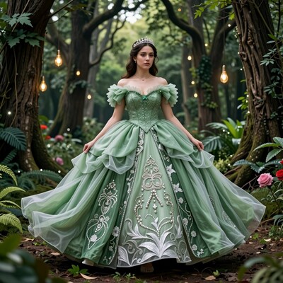 Woman in Green Princess Dress