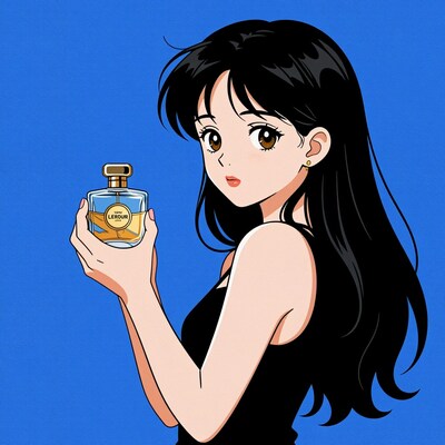 Anime girl holding perfume