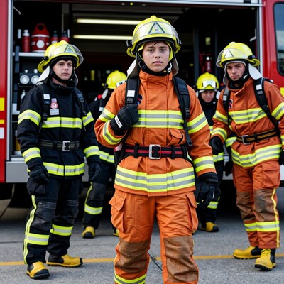 Young female firefighter team