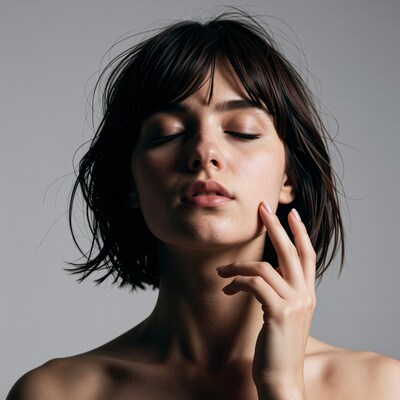 Woman touching face with eyes closed